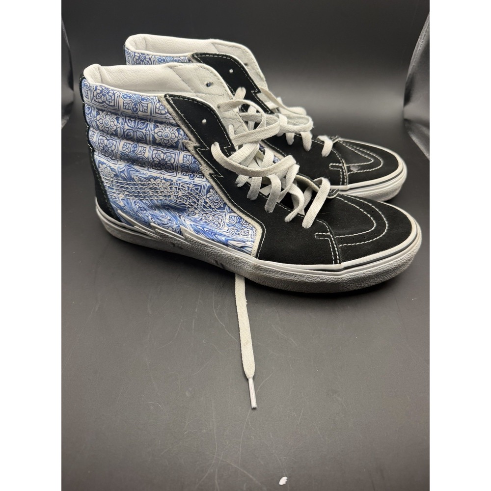 Vans Sk8-Hi Skate Men's Shoes Size11 Blue Suede Knit Geometric Pattern High Top